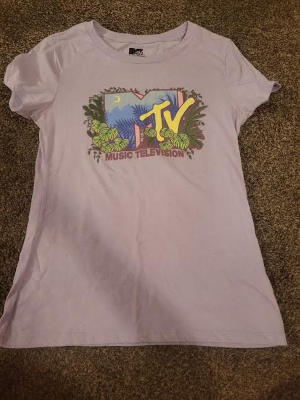Womens MTV Lilac Jungle Print Logo Shirt Size M (7-9)
